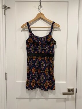 Forever 21 Xxi, Multicolor Diamond-Print Mini Dress with Black Elastic Waistband